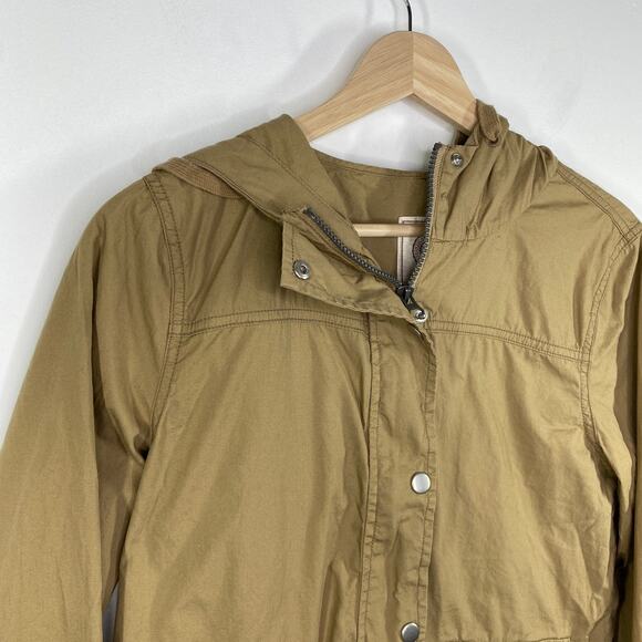 So Women Khaki Utility Jacket Size M Tan Full Zip Button Snap Hooded Lightweight - Picture 4 of 7